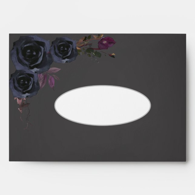Elegant Black Rose Purple Wedding  Envelope (Front)