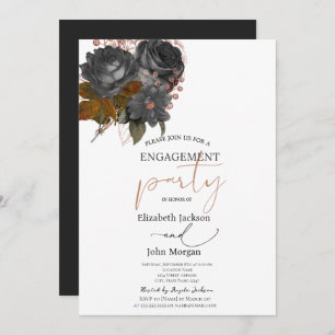 Elegant Black Roses Engagement  Invitation