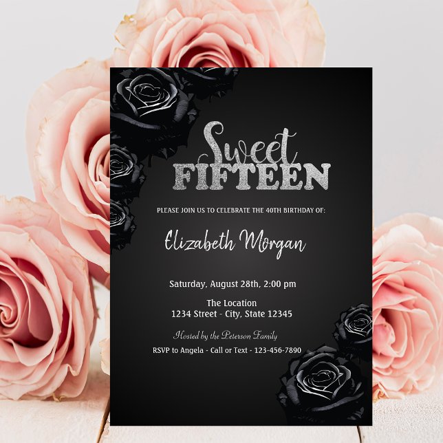Elegant Black Roses Gothic  15th Birthday  Invitation (Creator Uploaded)
