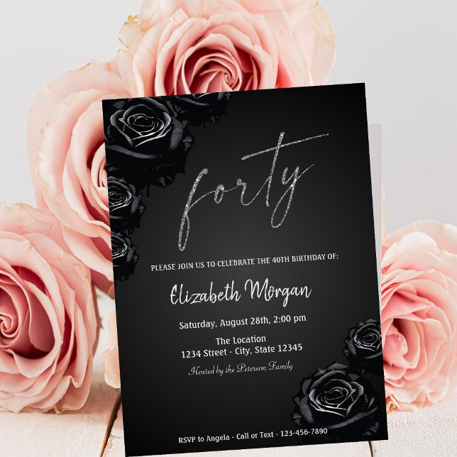 Elegant Black Roses Gothic 40th Birthday Invitation (Creator Uploaded)