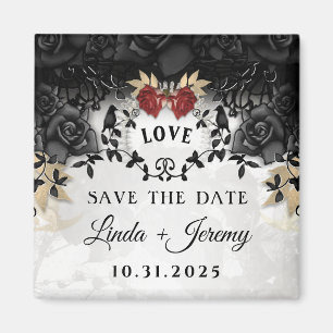 Elegant Black Roses Ravens Halloween Wedding Magnet