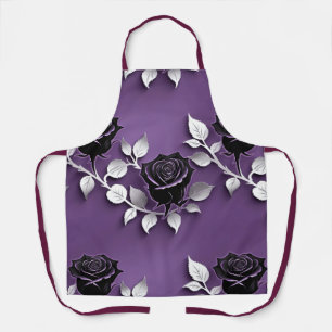 Elegant Black Roses With Silver Leaves Apron