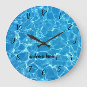 Elegant Black Rough Numbers Ocean Photo Personised Large Clock