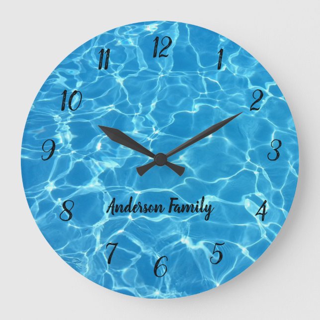 Elegant Black Rough Numbers Ocean Photo Personised Large Clock (Front)