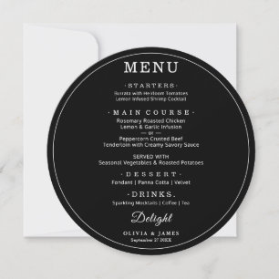 Elegant Black Round Wedding Simple Modern Menu 