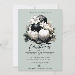 Elegant black sage ivory Christmas party Invitation