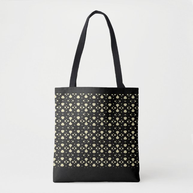Elegant Black & Sand Beige Pattern Tote Bag (Front)