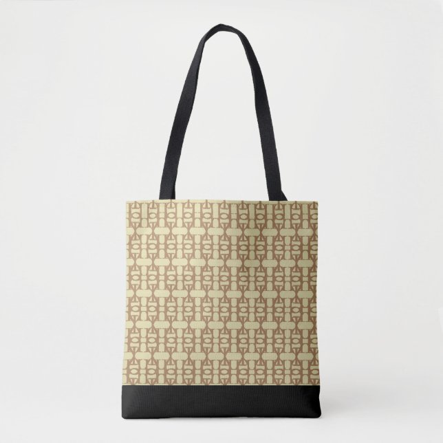 Elegant Black, Sand & Brown Pattern Tote Bag (Front)