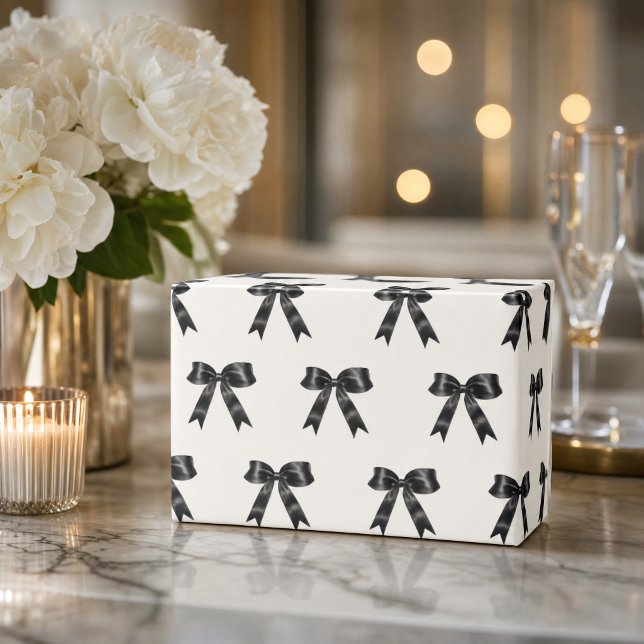Elegant Black Satin Bow Pattern | Chic Minimal  Wrapping Paper (Elegant Black Satin Bow Pattern | Chic Minimal Wrapping Paper)