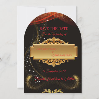 Elegant Black Save the Date Card with Gold Centre