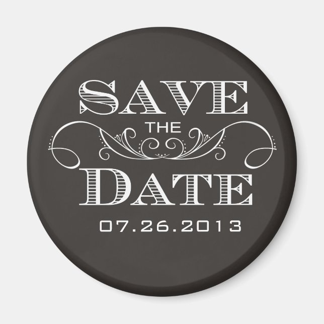 Elegant Black Save the Date Magnet (Front)