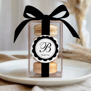 Elegant Black Scalloped Monogram Classic Round Sticker