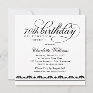 Elegant Black Script 70th Birthday Celebration Invitation
