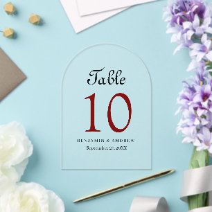 Elegant Black Script Acrylic Arch Table Number