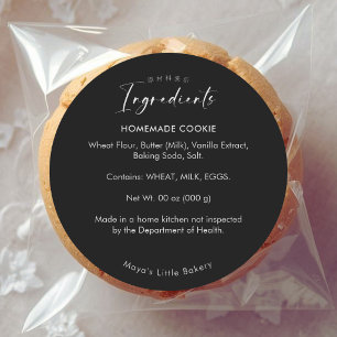 Elegant Black Script Bakery Ingredients Classic Round Sticker