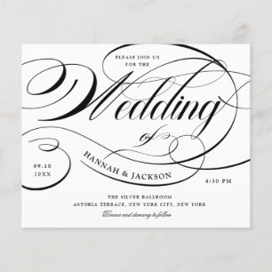 Elegant Black Script Budget Wedding Invitation