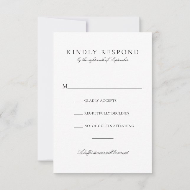 Elegant Black Script Buffet Dinner Wedding RSVP Card (Front)