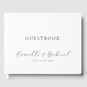 Elegant Black Script Calligraphy White Wedding Guest Book