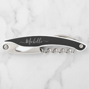 Elegant Black Script Custom Name  Corkscrew