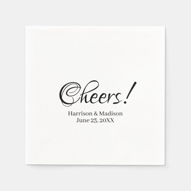 Elegant black script custom names text Wedding Napkin (Front)