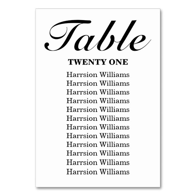 Elegant black script custom text Wedding Table Number (Front)