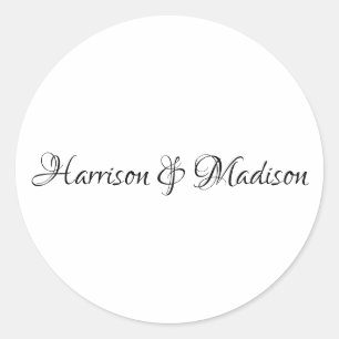 Elegant black script custom Wedding favour sticker
