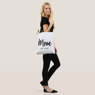 Elegant Black Script Established New Mom Tote Bag