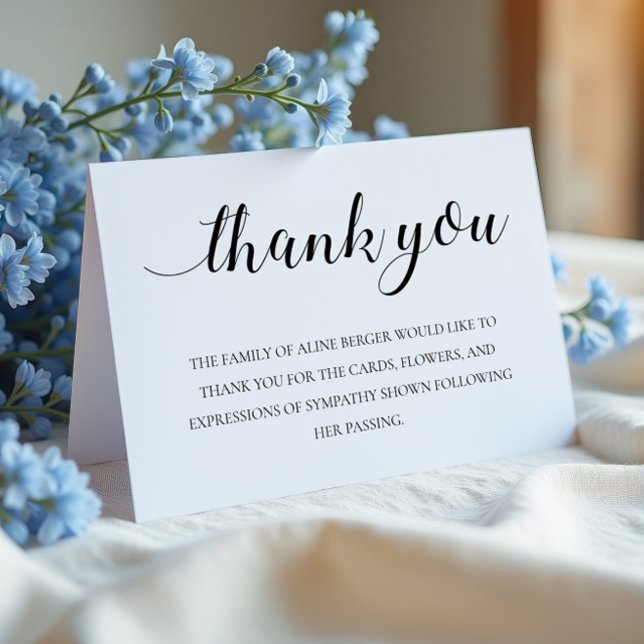 Elegant Black Script Funeral Memorial Thank You Card (Creator Uploaded)