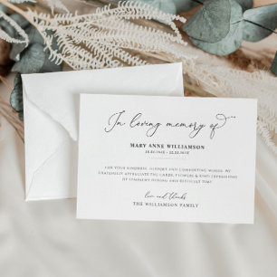 elegant black script funeral thank you card