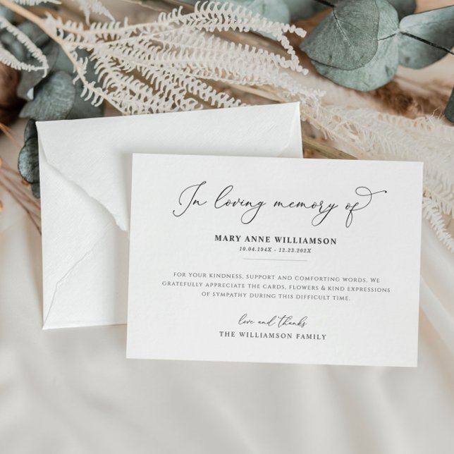 elegant black script funeral thank you card (Creator Uploaded)