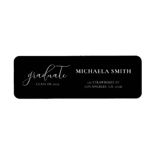 Elegant Black Script Graduation Return Address Return Address Label