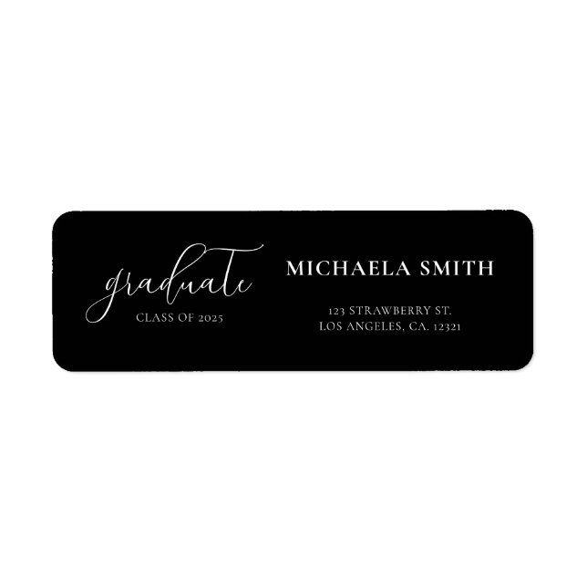 Elegant Black Script Graduation Return Address Return Address Label (Front)