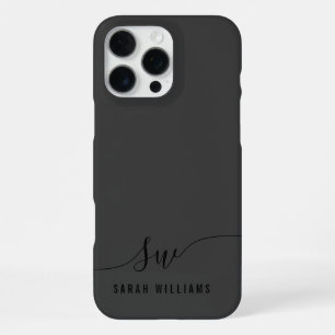 Elegant Black Script Initial Monogram  iPhone 16 Pro Max Case