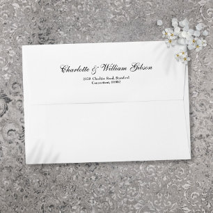 Elegant Black Script Invitation Return Address Envelope