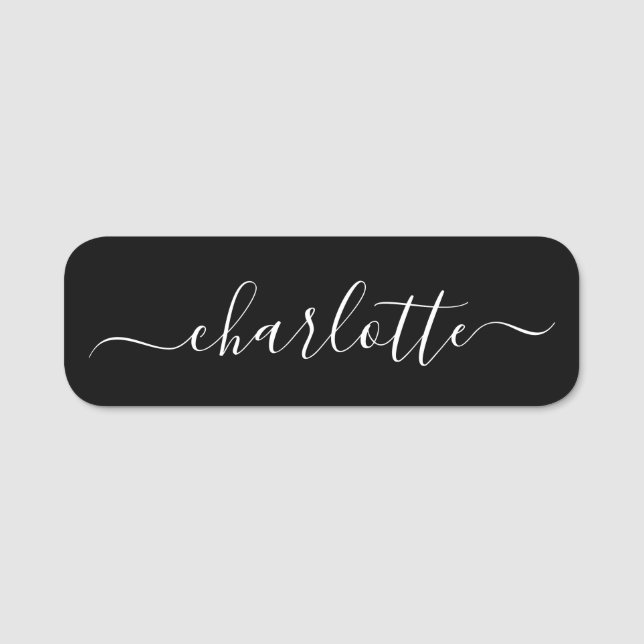 Elegant Black Script Modern Name Personalised Name Tag (Front)