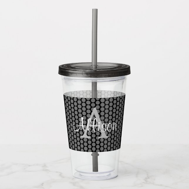 Elegant Black Script Monogram Acrylic Tumbler (Front)