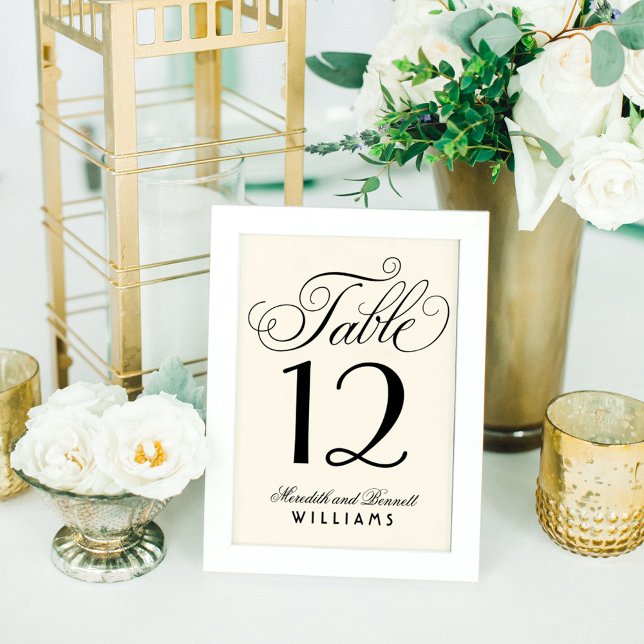 Elegant Black Script Monogram | Ivory Table Number (Creator Uploaded)