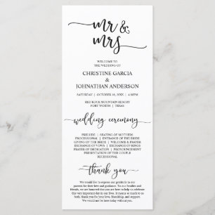 Elegant Black Script, Mr and Mrs, Wedding Ceremony Program
