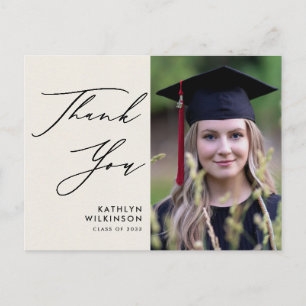 Elegant Black Script on Cream Graduation Thank You Postcard