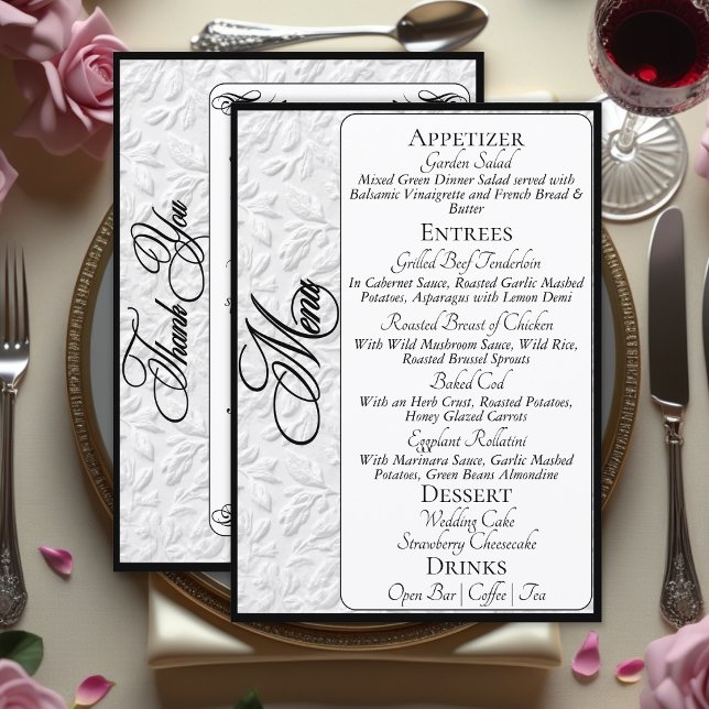 Elegant Black Script on White Menu & Thank You (Creator Uploaded)