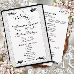 Elegant Black Script on White Wedding Ceremony Program