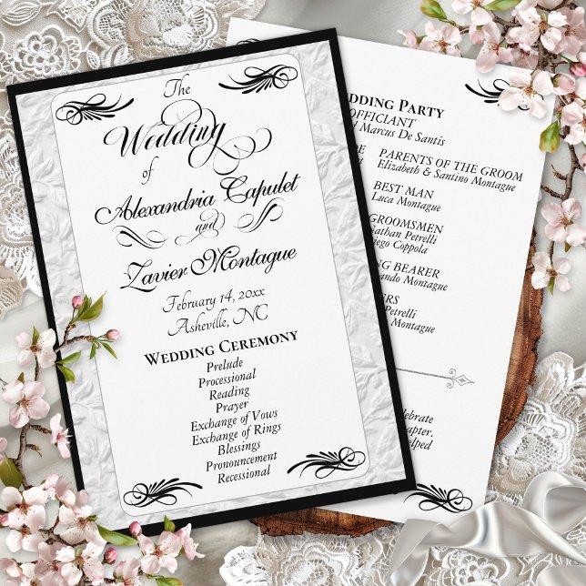 Elegant Black Script on White Wedding Ceremony Program (Creator Uploaded)