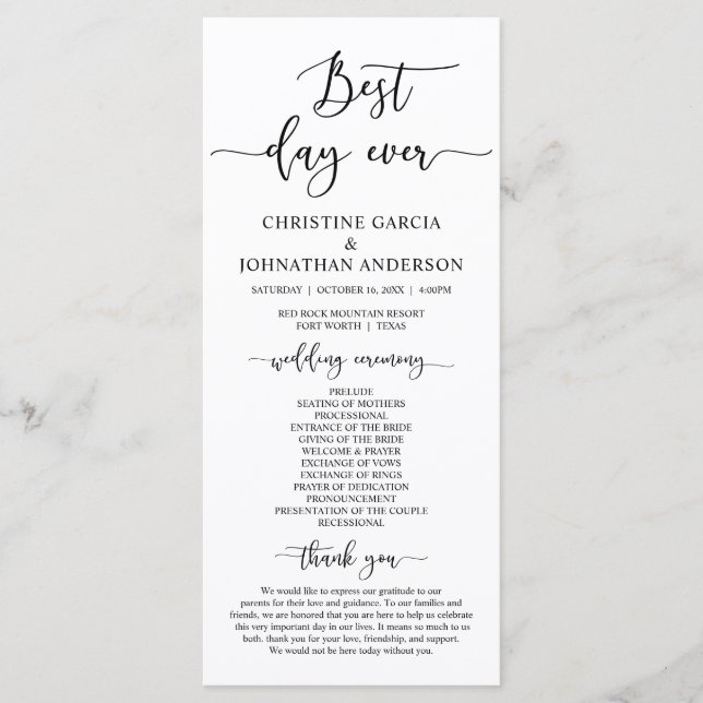 Elegant Black Script, Our Wedding Ceremony Program (Front)