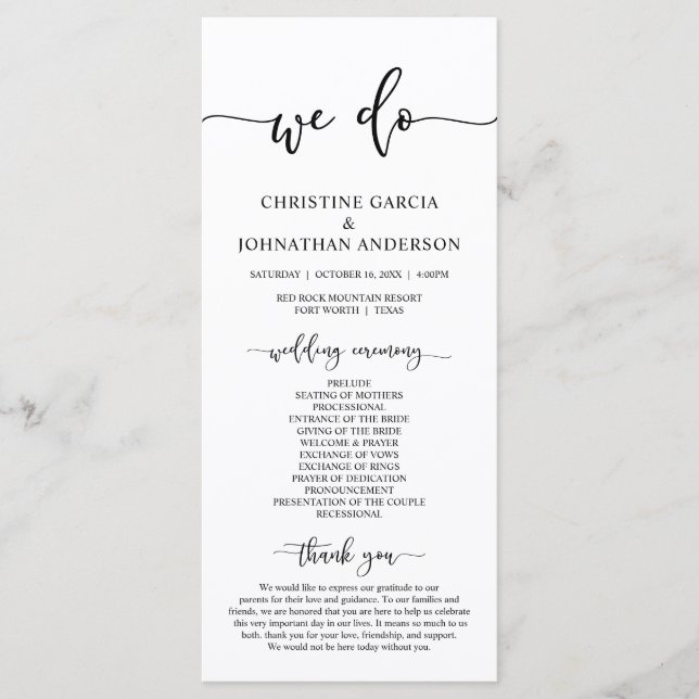 Elegant Black Script, Our Wedding Ceremony Program (Front)