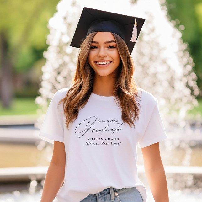 Elegant Black Script Personalised Graduation T-Shirt (Creator Uploaded)
