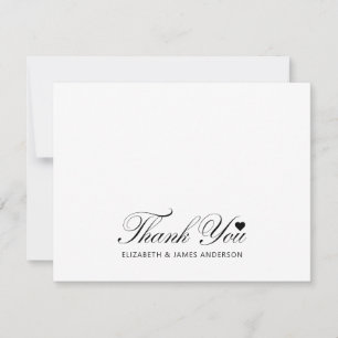 Elegant Black Script Personalised Wedding Monogram Thank You Card