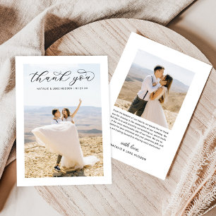 Elegant Black Script Personalised Wedding Photo Thank You Card
