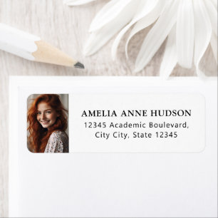 Elegant Black Script Photo Return Address Label