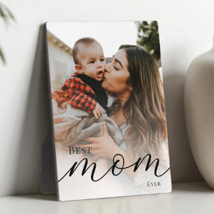 Elegant Black Script Simple Best Mom Ever Photo Plaque