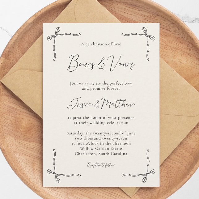 Elegant Black Script Simple Coquette Bow Wedding I Invitation (Elegant Black Script Simple Coquette Bow Wedding I Invitation)